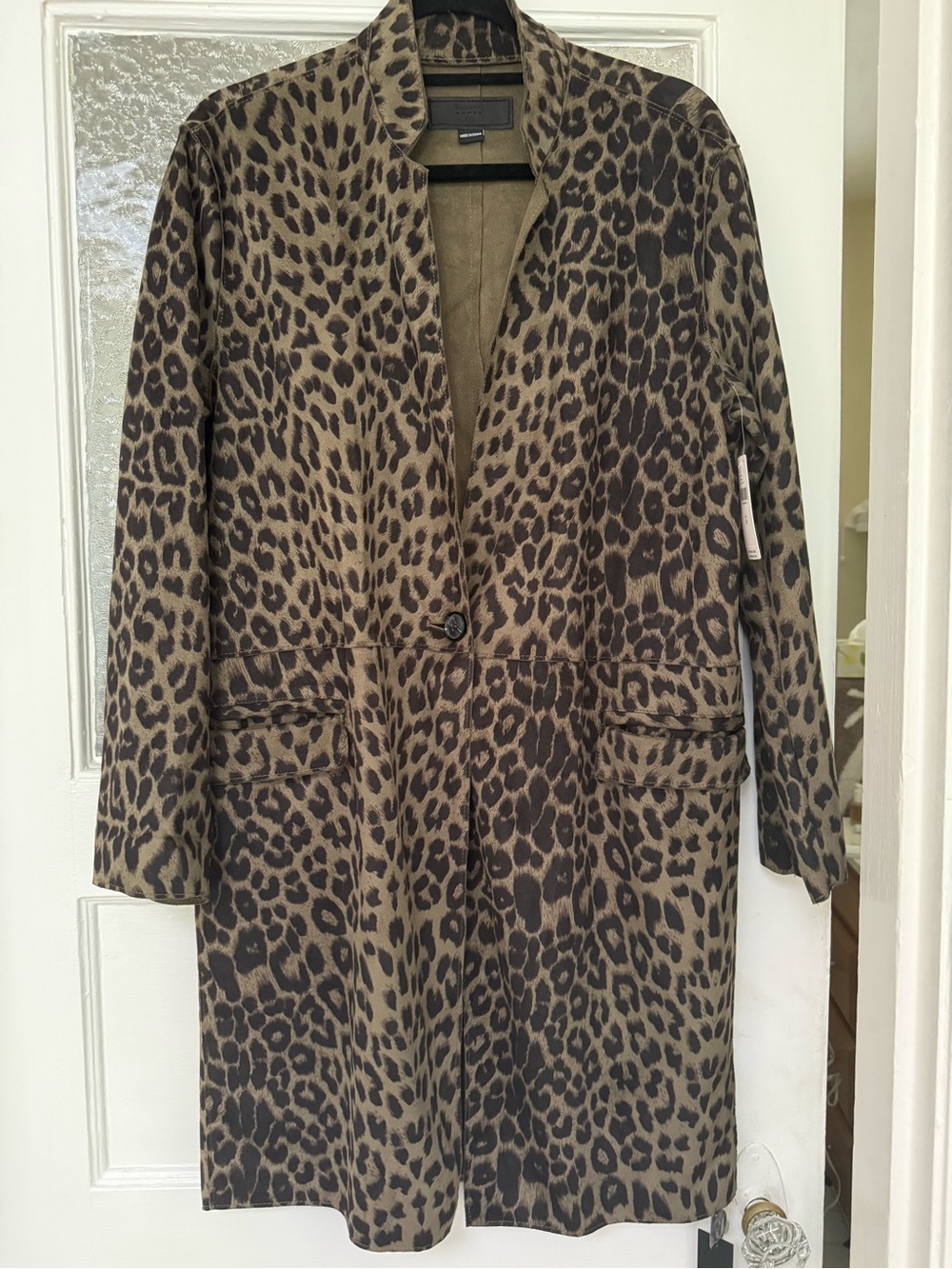 Blank NYC Leopard-Print faux suede Trench Coat in Olive and Black